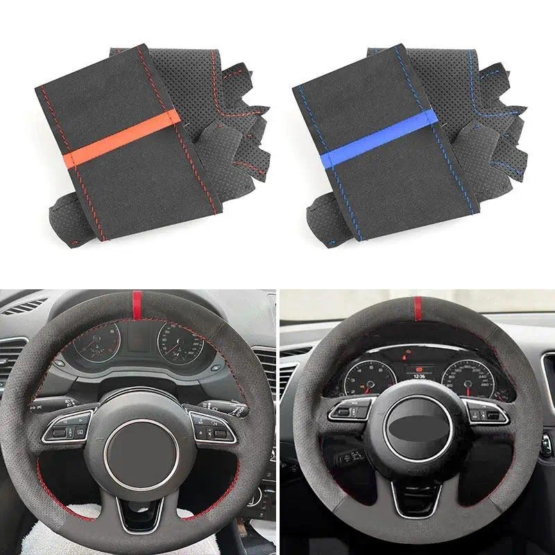 อุปกรณ์ตกแต่งรถยนต์ภายในพวงมาลัยหนังนิ่มหนังสําหรับ Audi Q3 8U Q5 8R Q7 4L SQ5