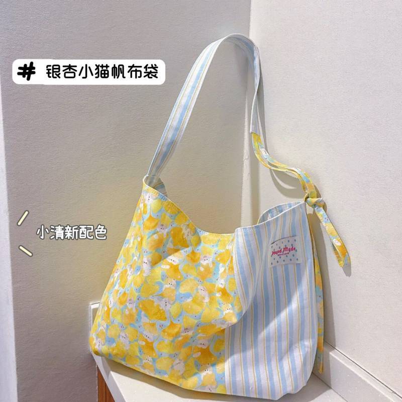 Cute Ginkgo Cat Shoulder Bag Good-looking Large Capacity Bag Spring Dopamine Tote Bag for Women Qu0N