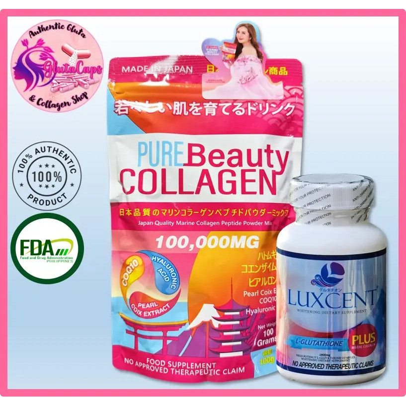 Luxcent Glutathione 60 Capsules & Pure Beauty Collagen 100g