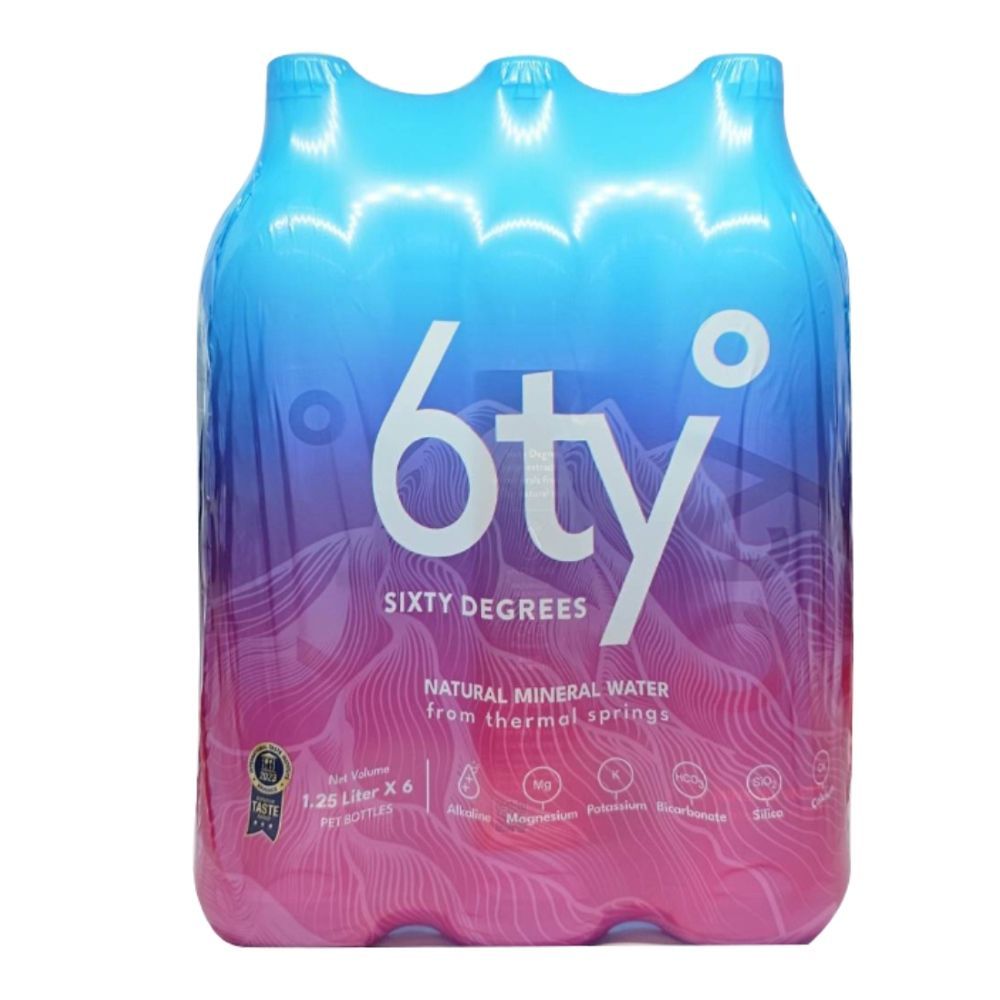 [สินค้าส่งด่วน] ซิกตี้ ดีกรี น้ำแร่ธรรมชาติ 1.25 ลิตร แพ็ค 6 6TY DEGREES MINERAL WATER 1.25 L. PACK 