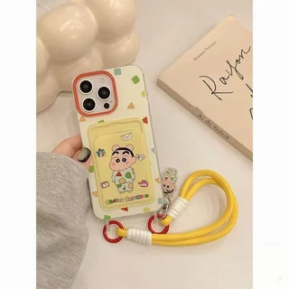 CODที่ไทย เคสสำหรับไอโฟน15 ชินจานชุดนอน เคสช่องใส่การ์ด สายข้อมือ For iPhone17 16 11 12 13PROMAX 14 15PLUS 7/8 SE2 XS XR