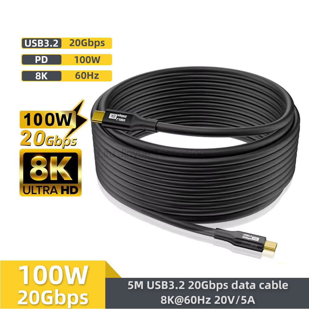 5M USB 3.2 20Gbps ThunderBolt 3 ประเภท C ถึง Type C สาย 8K @ 60Hz PD100W USB-C สายสําหรับ OPPO Reno 
