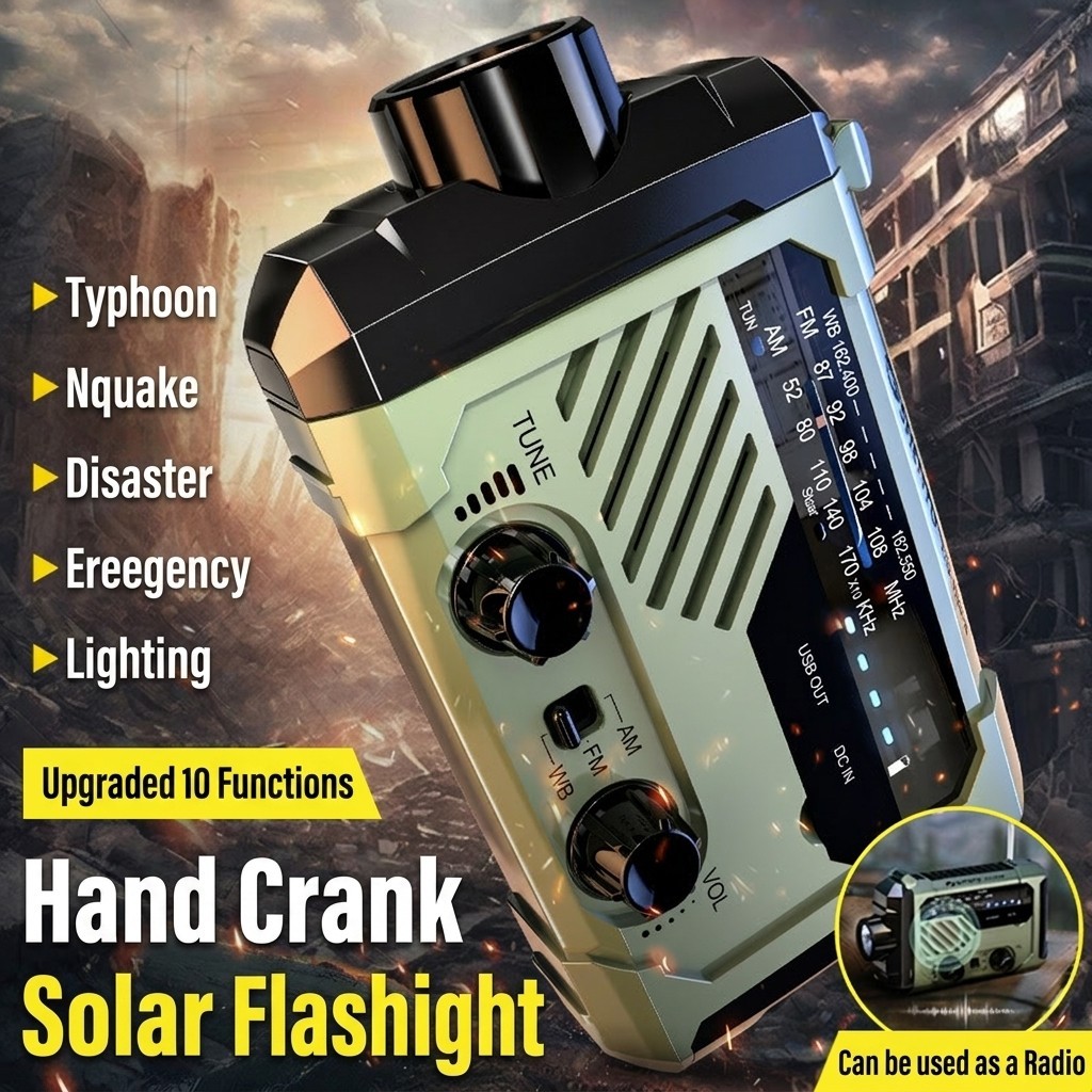 Portable Emergency Hand-Crank Flashlight with Outdoor Radio for Camping