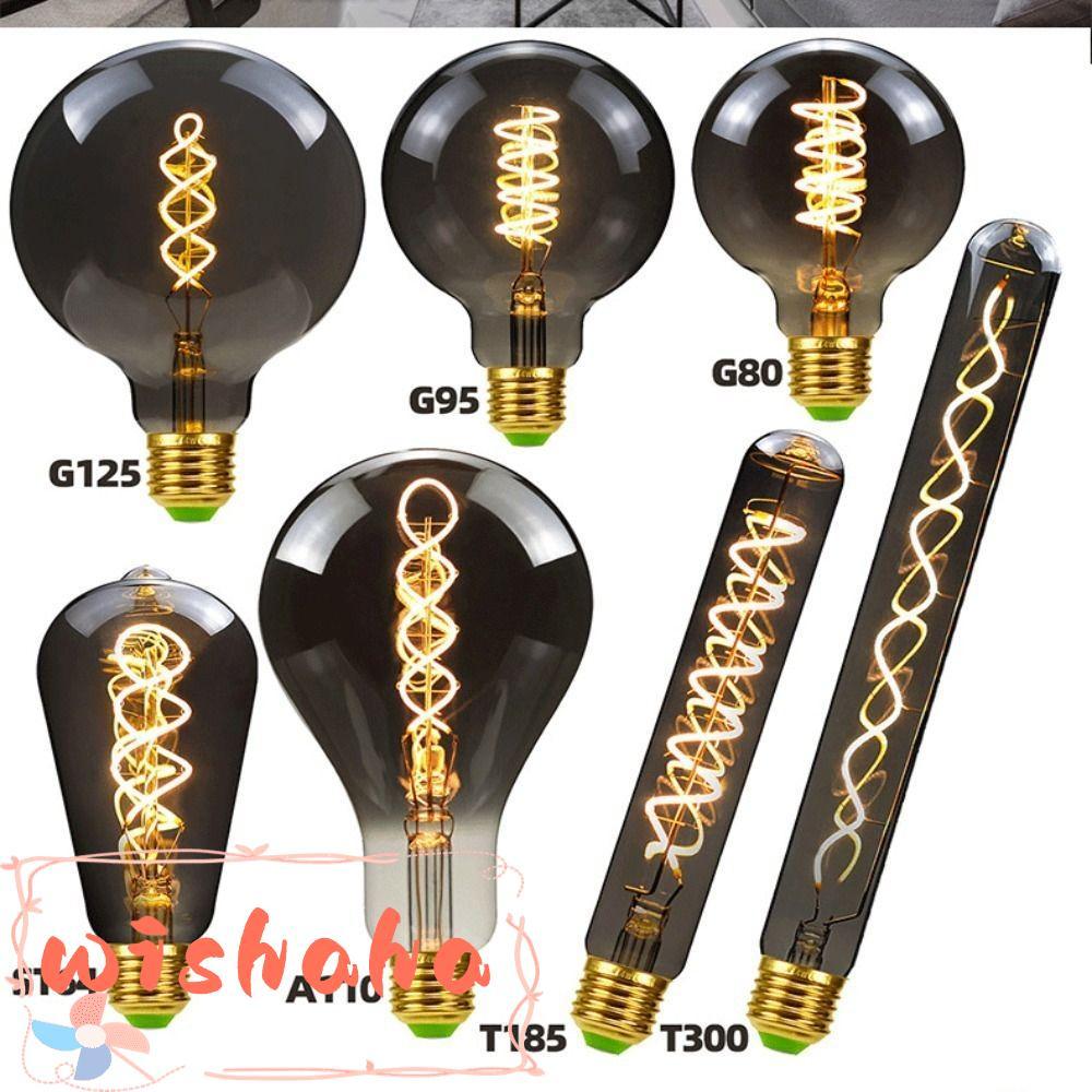 WISHAHA Vintage Retro Bulb, Edison Lamp Filament, hot Glass Screw connector Electroplated Grey Ediso