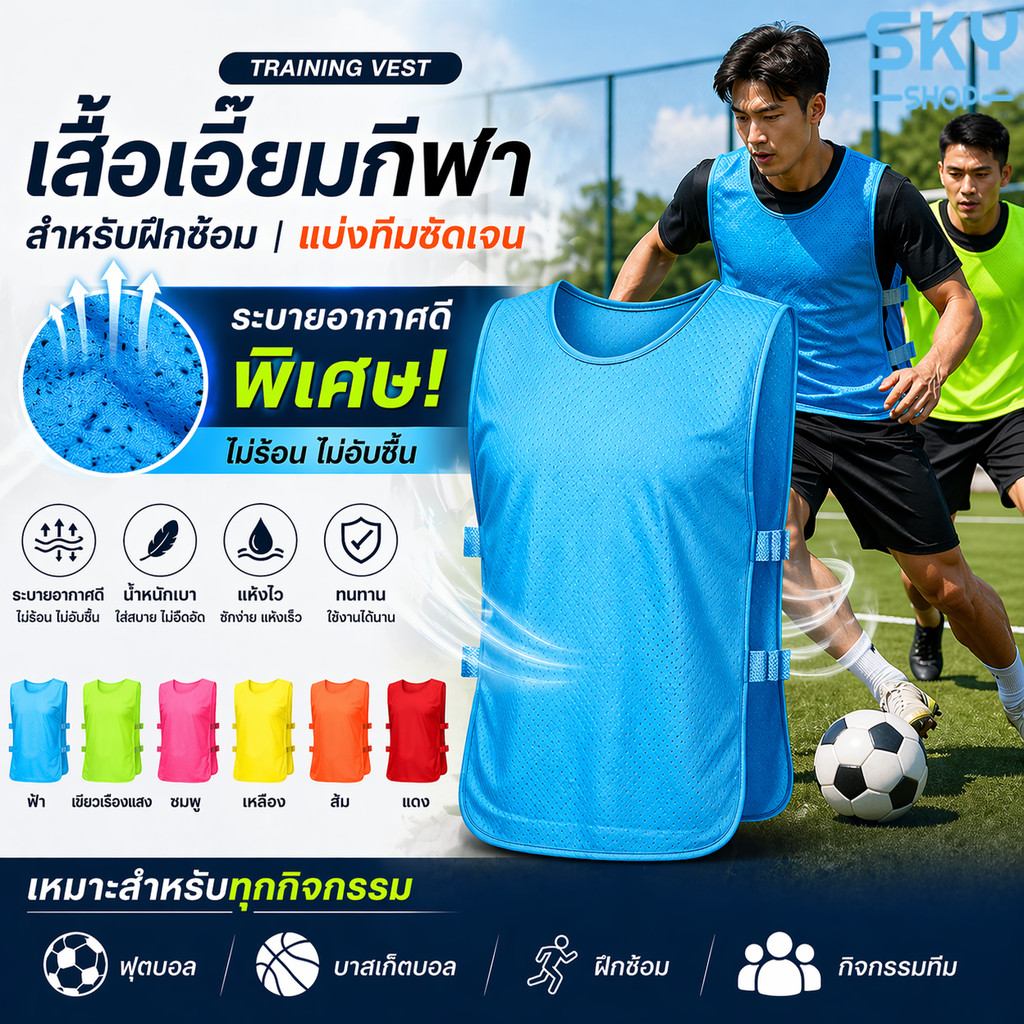 SKY เสื้อเอี๊ยมกีฬา ระบายอากาศดีพิเศษ มีรูระบายอากาศ ไมโครไฟเบอร์ แห้งไว ไม่อับชื้น ฟุตบอล Training Vest Sports Shirt