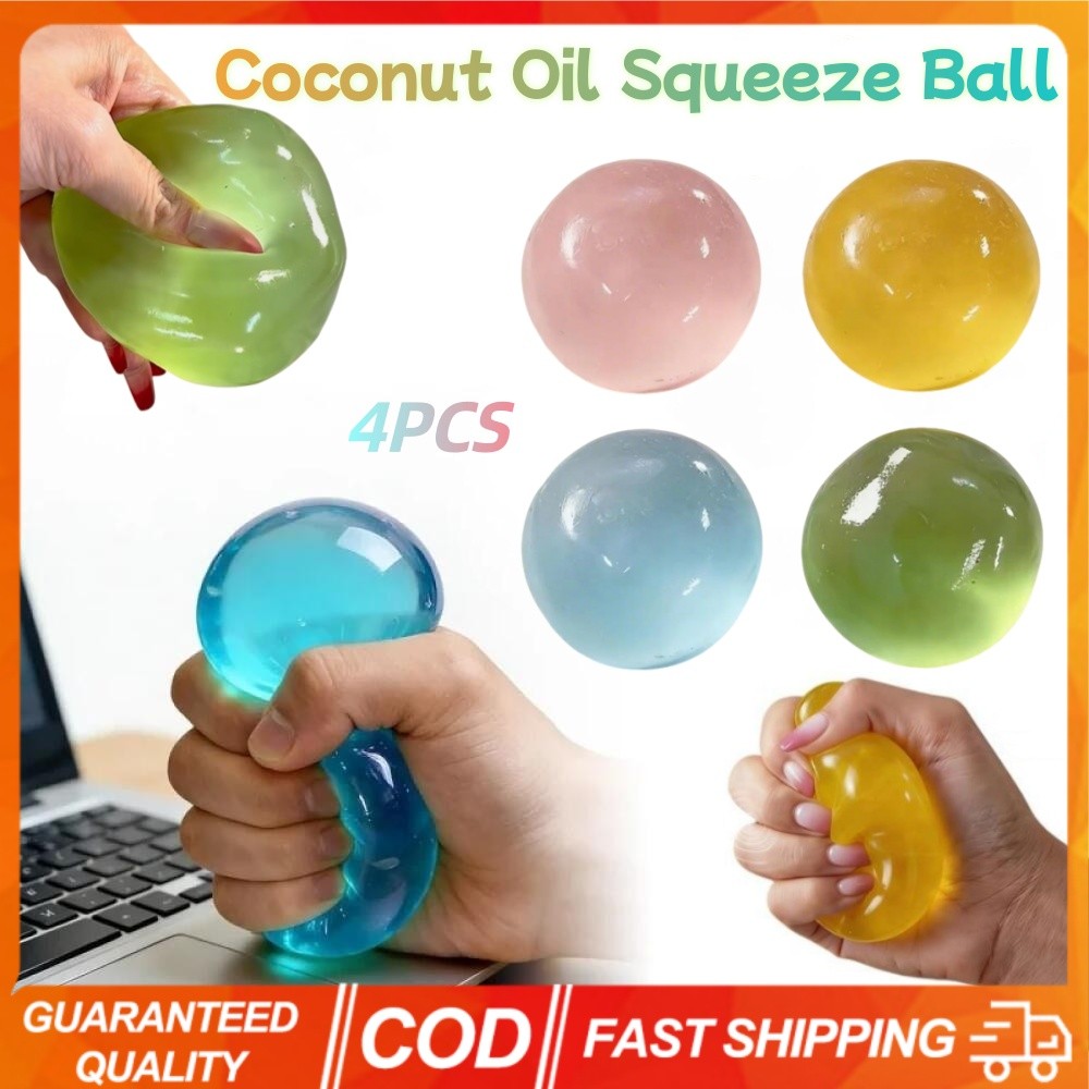 4PCS น้ํามันมะพร้าวบีบ Ball Slow-rebound Anti Stress Sensory Fidget ของเล่นจําลองโปร่งใส Maltose Decompression ของเล่น Calming ผ่อนคลายโฟกัสสําหรับเด็กผู้ใหญ่ Office