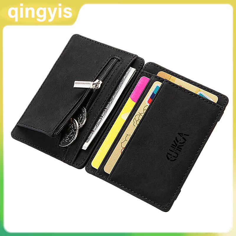[qingyis] Flip Creative Mens Wallet PU Card Holder Mens Coin Purse Short Zipper Wallet Card Holder T