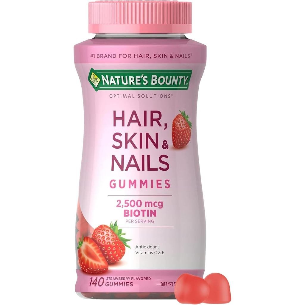 BountyHair,&NailswithBiotin,StrawberryGummiesวิตามิน,รองรับผม,,,และNailHealthforWomen,2500mcg,140Ct,