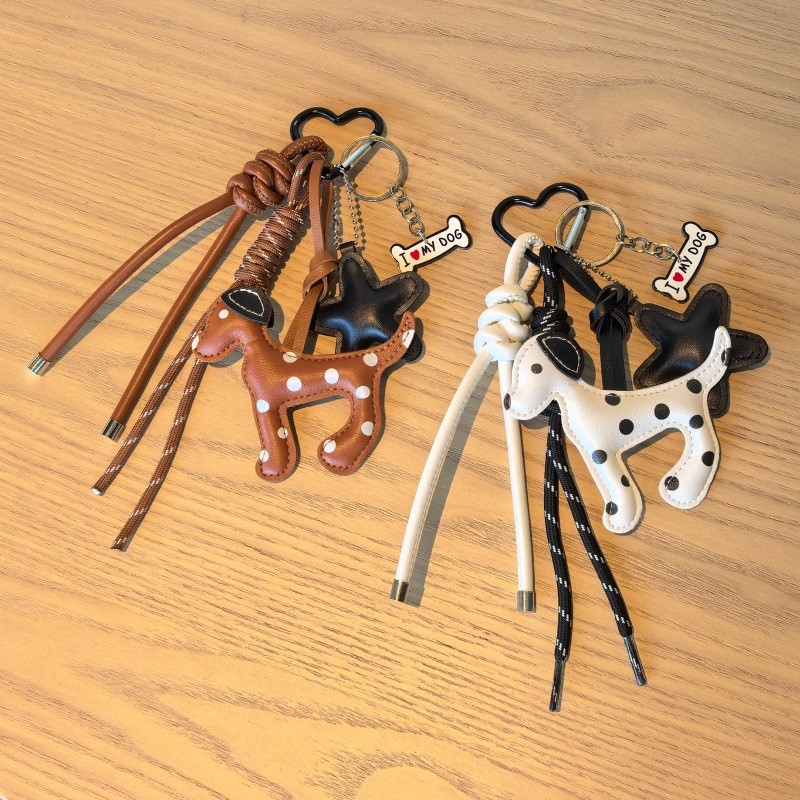 Creative ins สไตล์ PU หนัง Polka Dot ลูกสุนัขรถพวงกุญแจหญิงจี้กระเป๋าอุปกรณ์เสริม Key Chain จี้ Lanyard