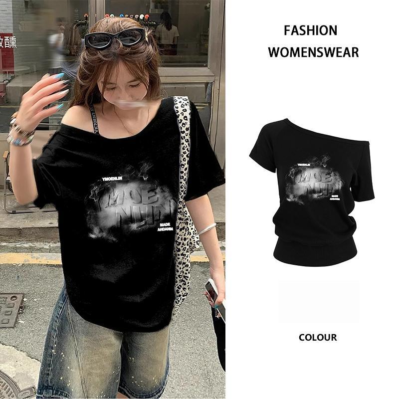M-3XL เสื้อแขนสั้นผู้หญิง เสื้อลำลองคอกว้าง เสื้อแหวกเอวสุดเซ็กซี่ เสื้อผู้หญิงสีพื้น แมทช์ง่าย ผ้านุ่ม ผ้าดีใส่สบาย