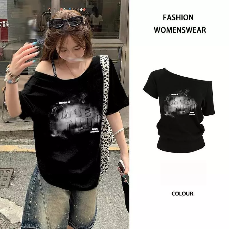 M-3XL เสื้อแขนสั้นผู้หญิง เสื้อลำลองคอกว้าง เสื้อแหวกเอวสุดเซ็กซี่ เสื้อผู้หญิงสีพื้น แมทช์ง่าย ผ้านุ่ม ผ้าดีใส่สบาย