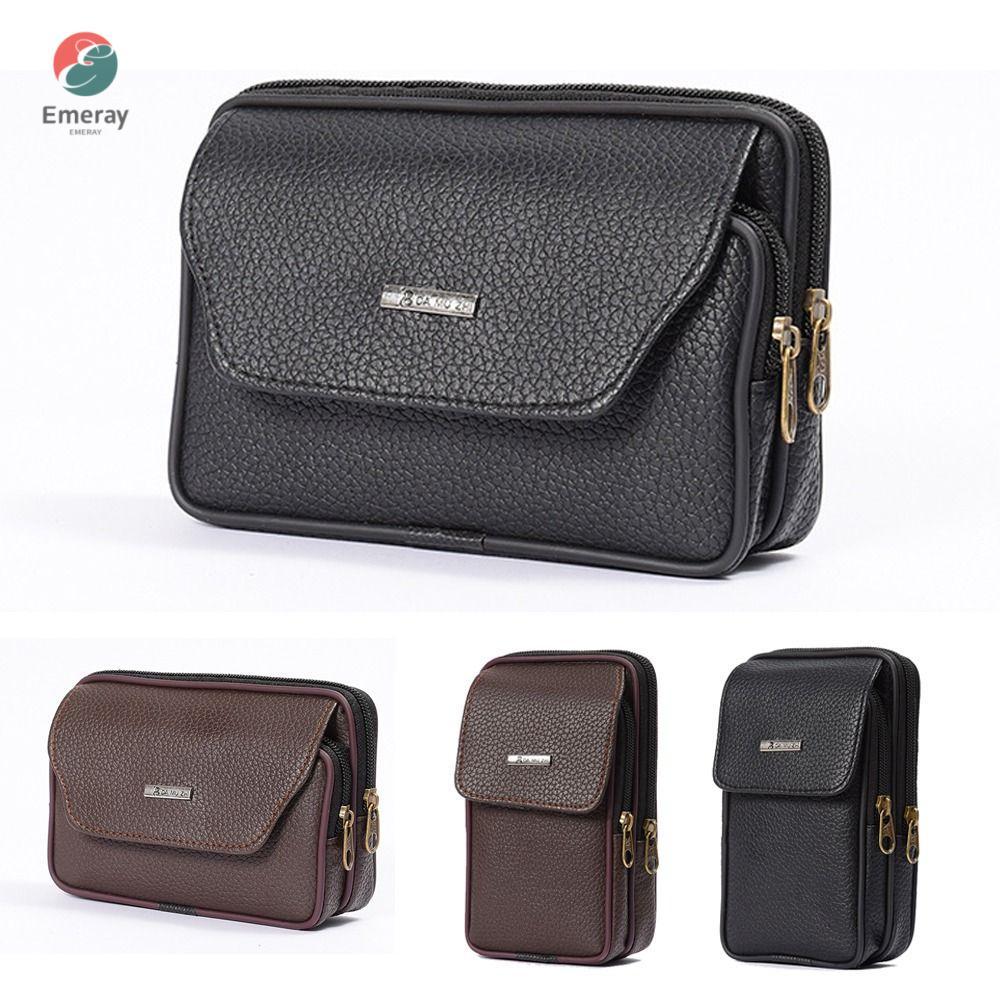 EMERAY Bum Belt Pack, กระเป๋าคาดเอวผู้ชาย PU Leather Travel, กระเป๋าใส่โทรศัพท์กันน้ําแบบสปอร์ตลําลองสบาย