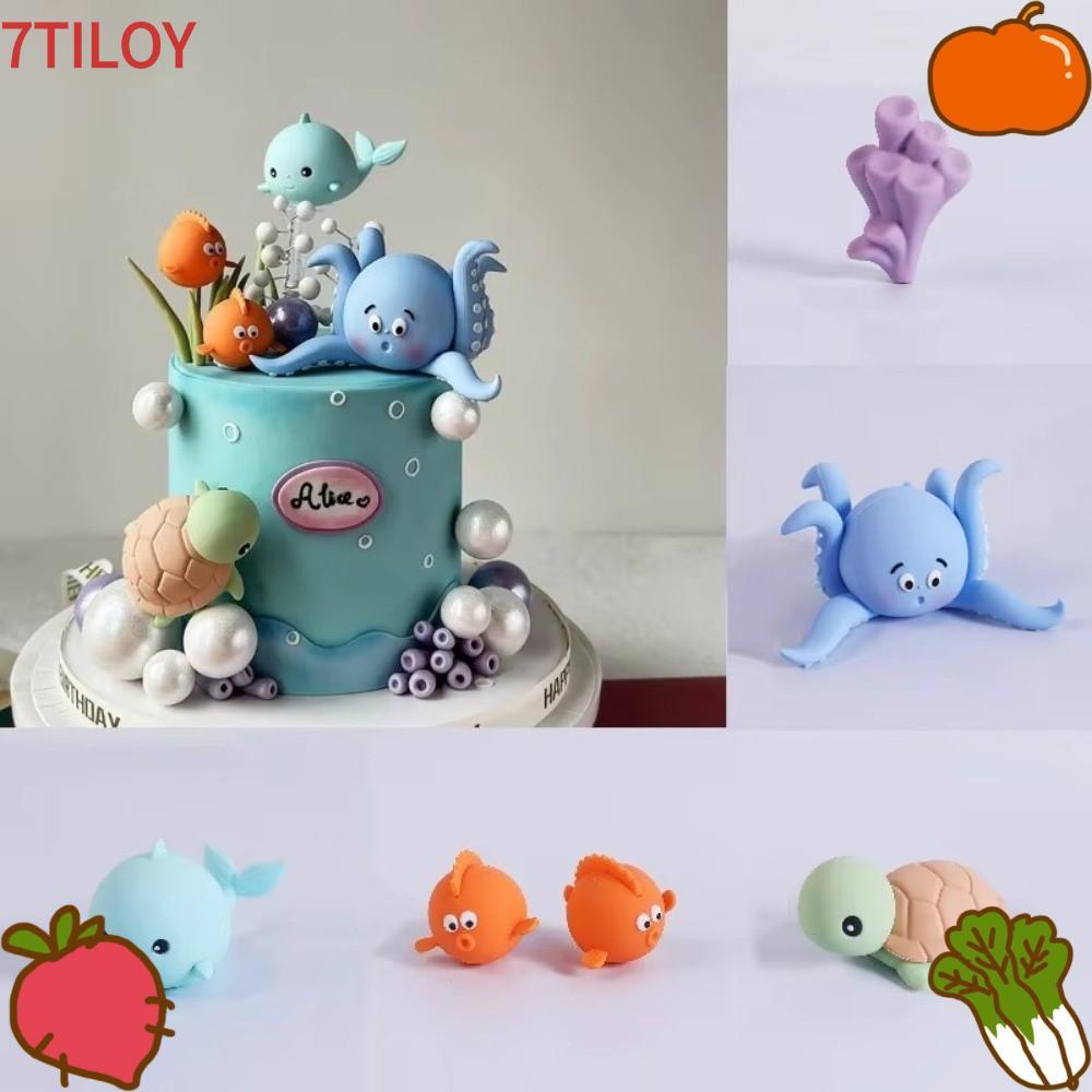 7TILOYSHOP เค้ก Topper, PVC Sea Animal Ocean Theme เค้กตกแต่ง, Creative Whales ปลา Octopus Baby Shower ของเล่นเด็กของขวัญ
