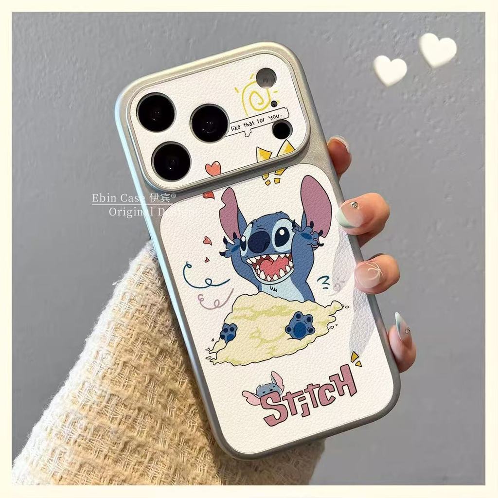 เคสโทรศัพท์ลาย Stitch น่ารักเข้ากันได้กับ iPhone 13/11/12/17/14/15plus/16proMax ทำจากหนังแท้คุณภาพสูง กันกระแทกและทนทาน