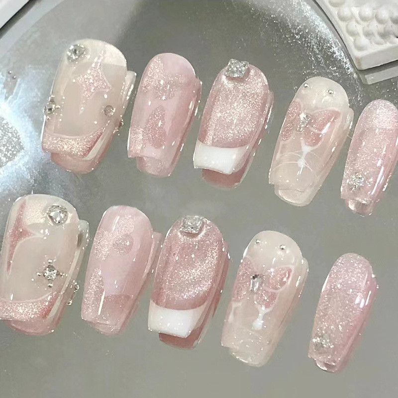 Z849 FREE GLUE2026 ใหม่ล่าสุด 24 ชิ้น French Fake Nais Set พร้อมกาวอะคริลิค Full Nail COD