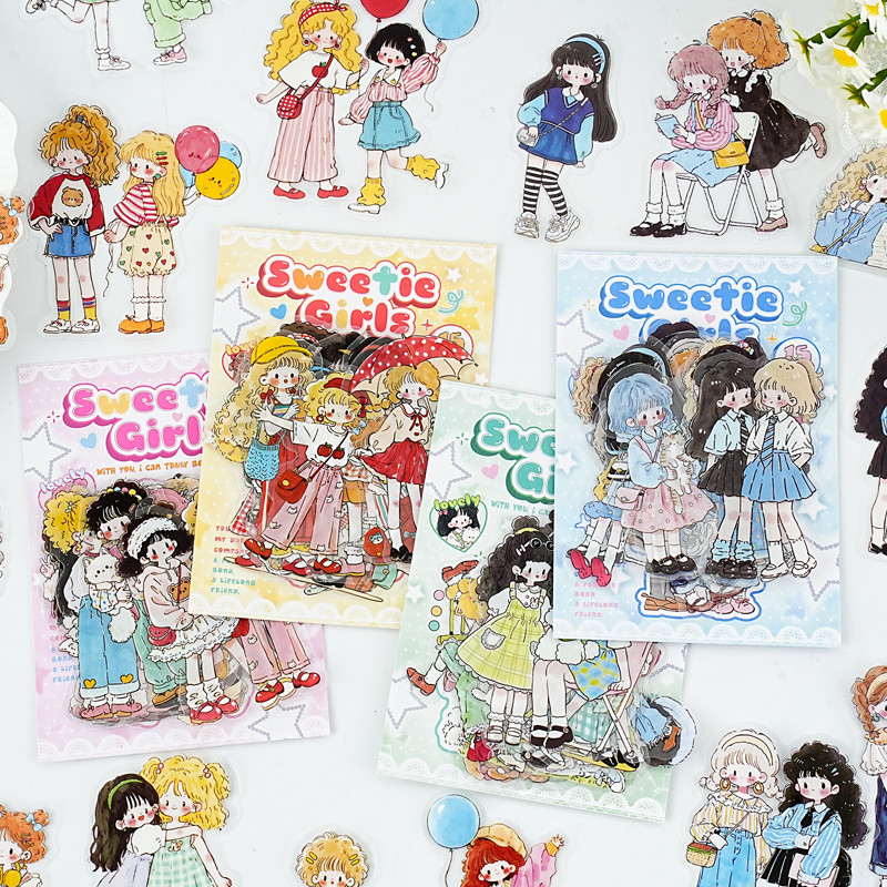 WEI 15 ชิ้น [Mengli Girl Series] PET Kawaii Girl สติกเกอร์สาวน่ารักสติกเกอร์ตกแต่งสําหรับวารสารอุปกรณ์สมุดภาพไดอารี่