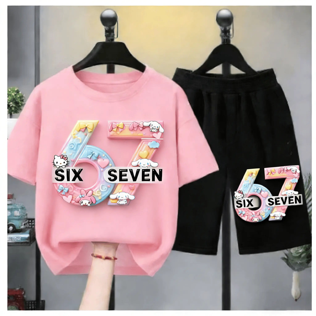 ชุดเด็กสาว 2 ชิ้น ลายซานริโอ 67 | เสื้อยืด + กางเกงขาสั้น | ผ้าฝ้ายนุ่มสบาย | สไตล์หวานๆ | ชุดเด็กฮิตใน #ชุดเด็กสา