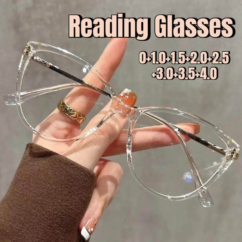 Unisex แฟชั่น Cat-Eye ขนาดใหญ่ High-Definition แว่นตาอ่านหนังสือใหม่ Blue Light Blocking แว่นตาสําหรับสายตายาว + 3.5 + 4.0