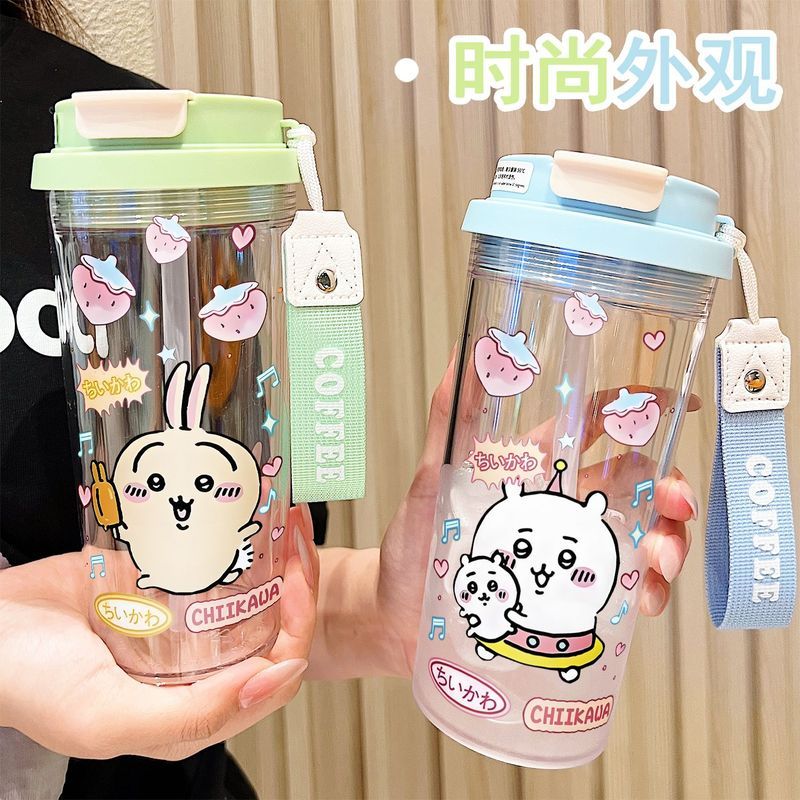 Chiikawa/Usagi/น่ารัก Usagi Cup ถ้วยกาแฟสํานักงานแบบพกพาถ้วยน้ําฟางใส/celo