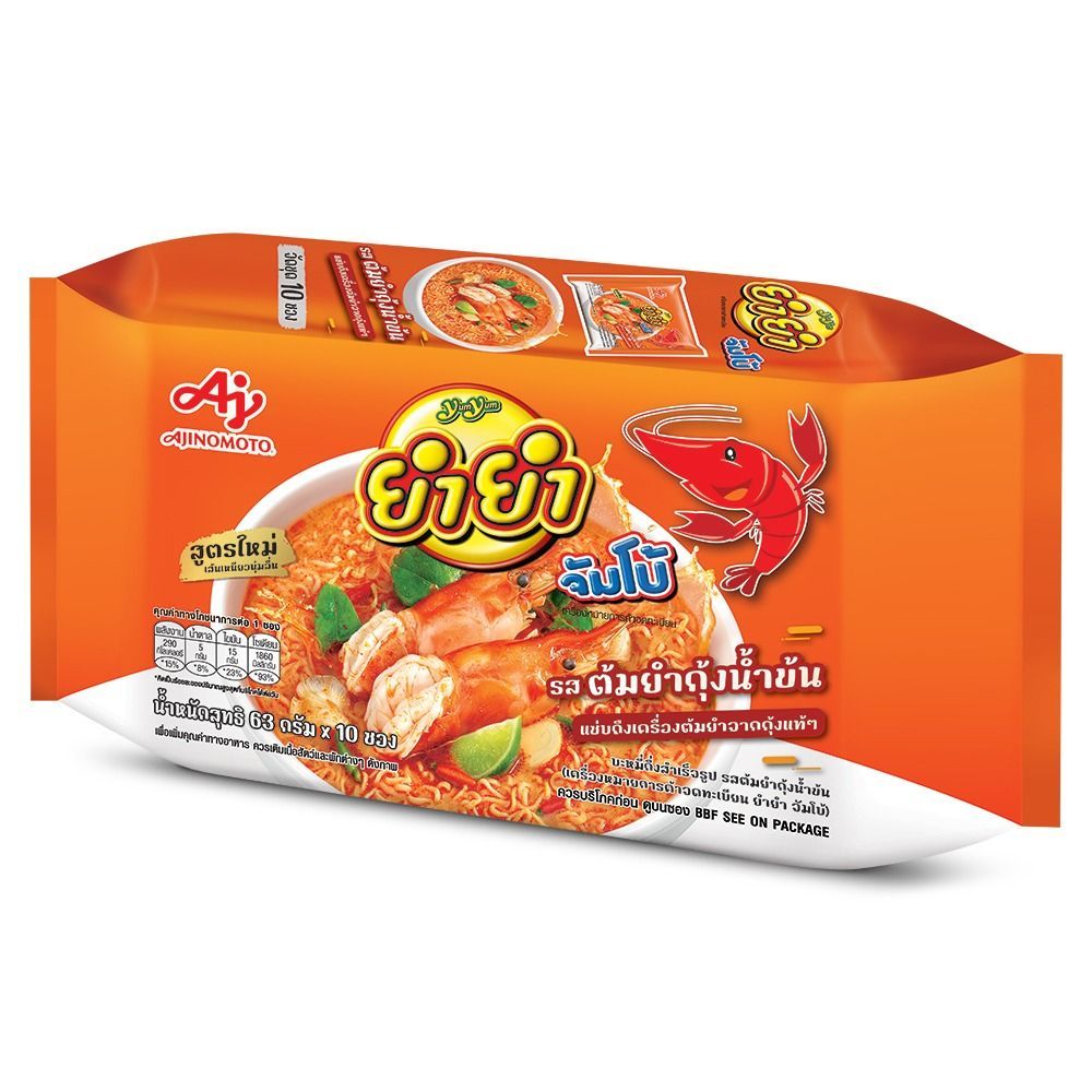 [สินค้าส่งด่วน] ยำยำจัมโบ้บะหมี่ ต้มยำกุ้งน้ำข้น63X10 YUMYUM JUMBO SHIRMP CREAMY TOMYUM 63GX10
