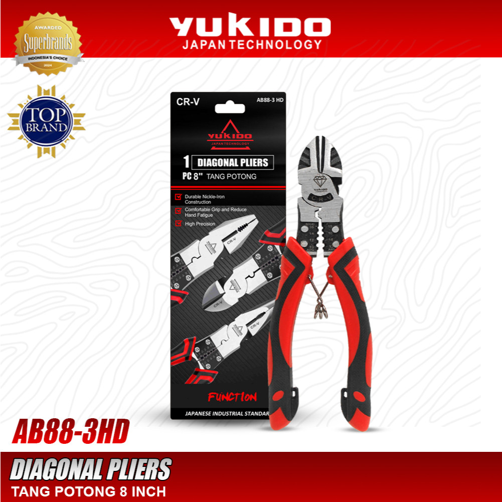 YUKIDO คีมตัดมัลติฟังก์ชั่น 8 นิ้วคีมปากเฉียง Heavy Duty - AB88-3Hd