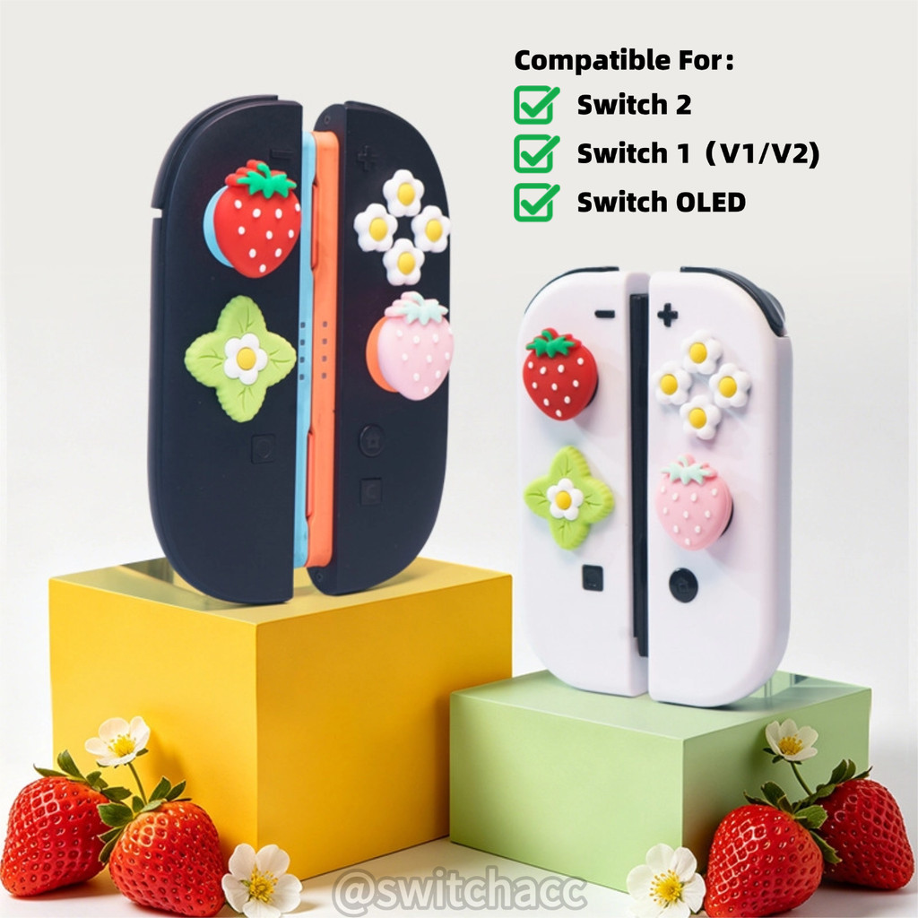 Sweet Fresh Strawberry Rocker Caps สําหรับ Nintendo Switch 2 / 1 / OLED /Lite Thumb Grips จอยสติ๊ก Caps