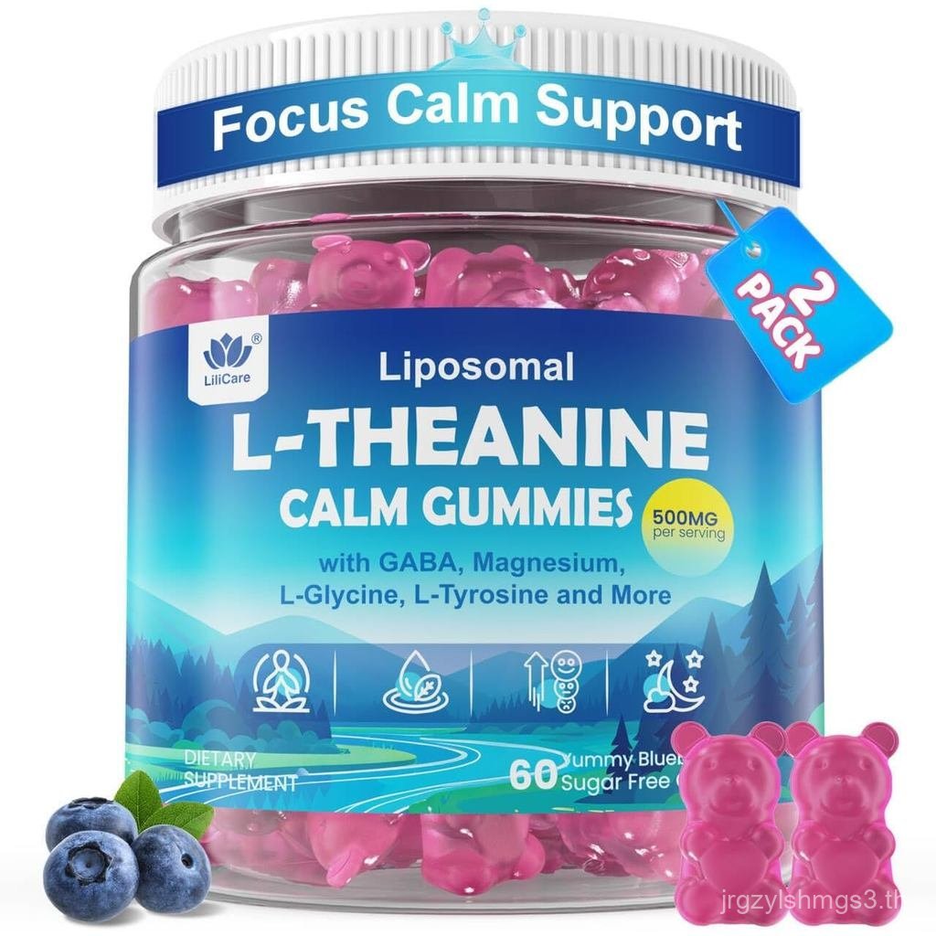 L Theanine Gummies 500mg, อาหารเสริม Liposomal ปราศจากน้ําตาล, w/Saffirn, Magnesium Glycinate, GABA,