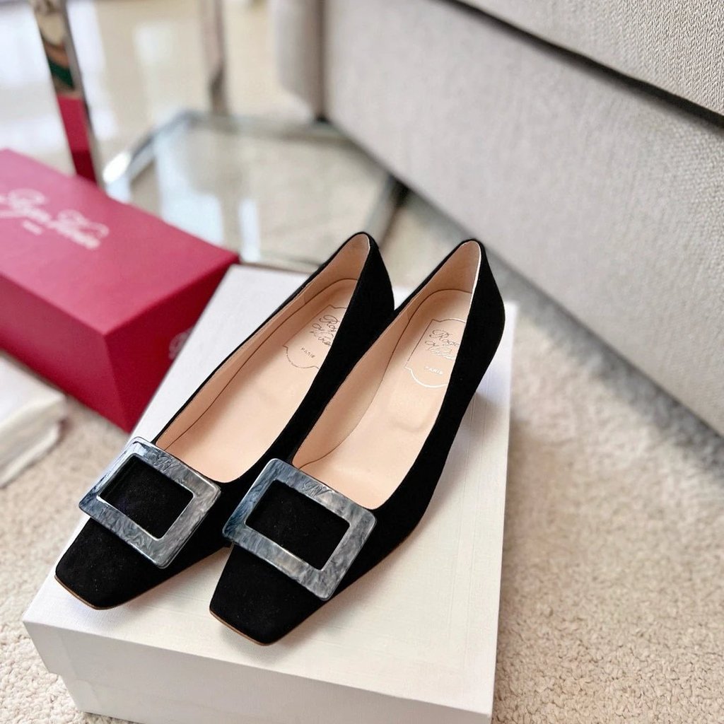 2025.1.31-4.5cm Heel R Home Classic Belle Cloud Pattern Fritillary Tortoiseshell Buckle Square Heel 