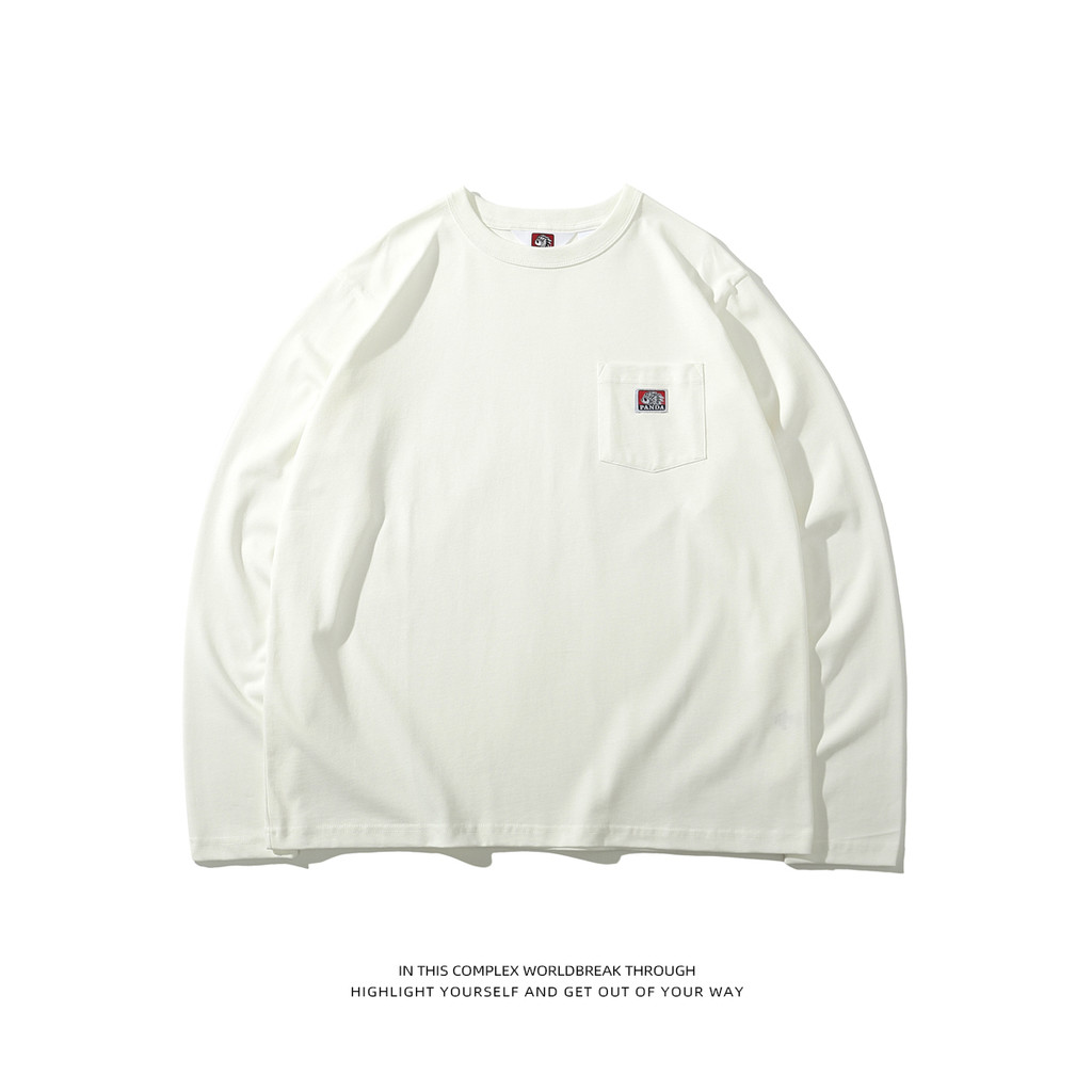 Indian Panda 280g Heavy Combed Pure Cotton Long-Sleeved เสื้อยืดผู้ชายผู้หญิงที่ไม่ซ้ํากันสีทึบ All-