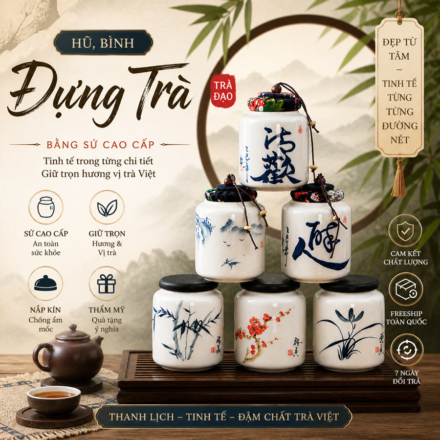 TEA JARS และ JARS ทําพอร์ซเลนเคลือบสีน้ําเงินและสีขาวคุณภาพสูง