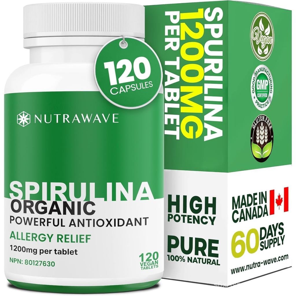 Nutrawave PURE ORGANIC Spirulina Tablets 1200mg – Blue-Green Algae Superfood & Spirulina Powder for 