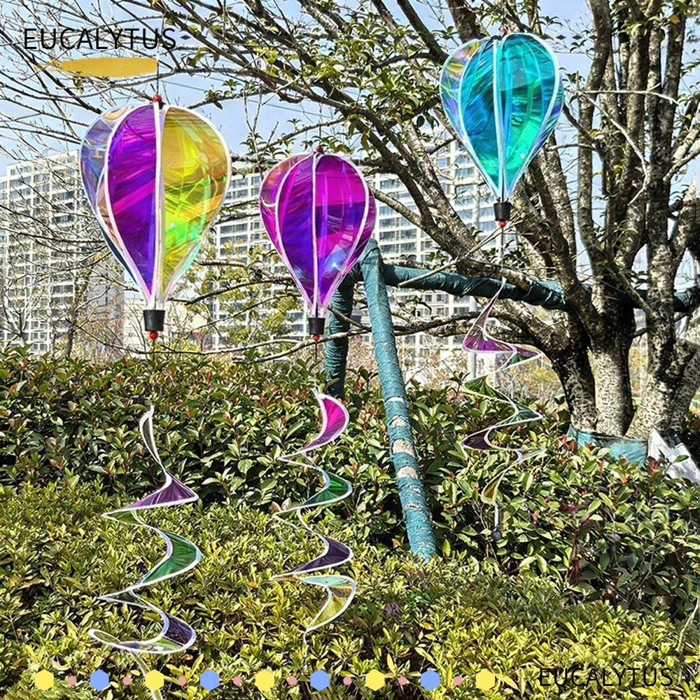 EUCALYTUSTH Rainbow Hot Air Balloon, 43.3 นิ้วความสูงขนาดยักษ์ Wind Spinners,ทุกวันตกแต่งหมุนเลื่อมวัสดุพลาสติก 4X บอลลูน Pinwheels ใช้กลางแจ้ง