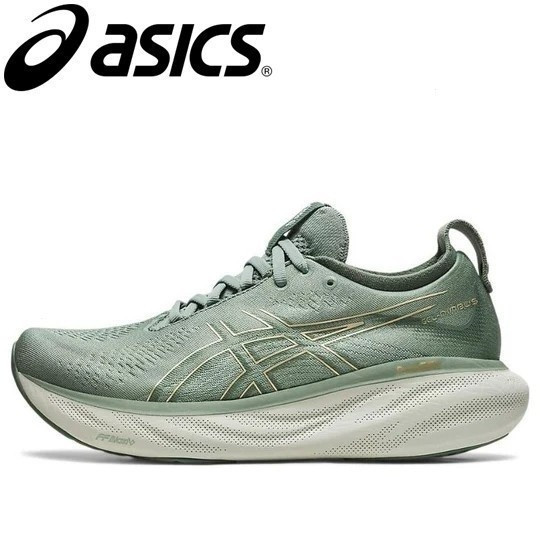 Asics Gel Nimbus 25 in Green Slate and Champagne - รองเท้าวิ่งน้ําหนักเบาที่ช่วยให้ความสะดวกสบายและร