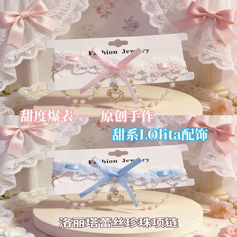 Lolita ลูกไม้สร้อยคอมุก Love Candy สีสร้อยคอหวานหวานสไตล์ Lolita Original Handmade ขนาดเล็ก 5.6ddd