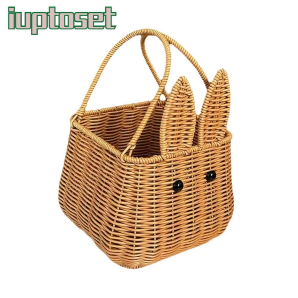 IUPTOSET Bunny ตะกร้าทออีสเตอร์, Handmade PP หวายทอมือตะกร้า,ทนทานสีน้ําตาลหัตถกรรมตะกร้าเก็บห้องครัว