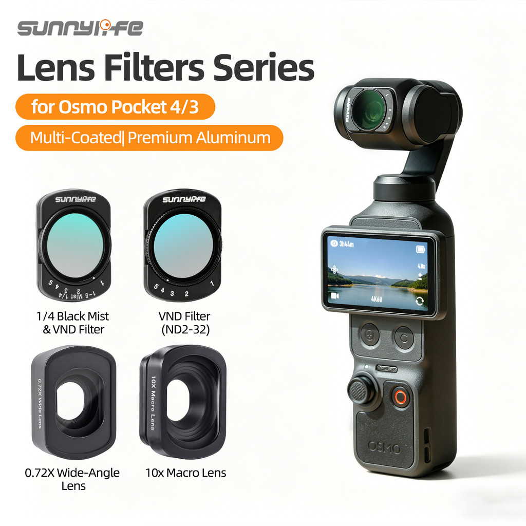 For DJI OSMO Pocket 4/3 แม่เหล็กกรองมาโครกระจกแว่นขยายปรับสีดํานุ่ม/ วีเอ็นดี กรองอุปกรณ์เสริมกล้องมือถือ