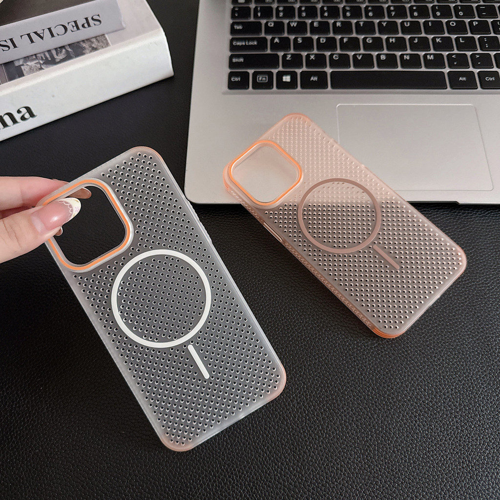 ตาข่ายระบายความร้อนเคสโทรศัพท์แม่เหล็กสําหรับ ไอโฟน 16/15/14/13 มือโปร สูงสุด 12 บวก,ระบายอากาศกันกระแทกฝาครอบป้องกัน