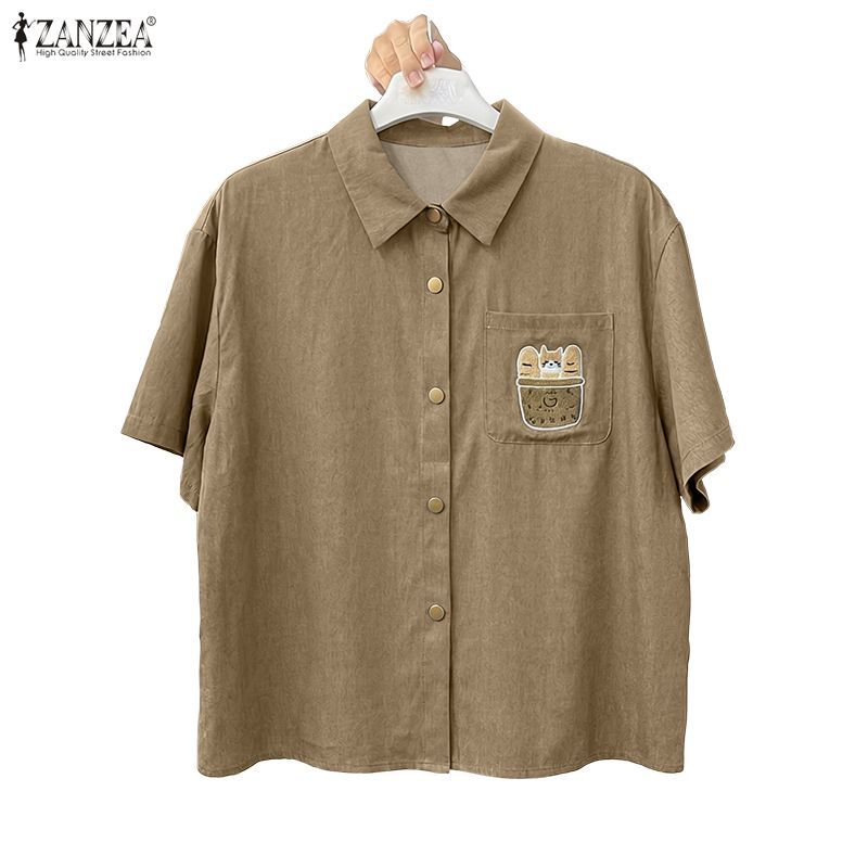 ZANZEA เสื้อเชิ้ตแขนยาวพิมพ์ลายแขนยาวสไตล์เกาหลีของผู้หญิง — صورة 6