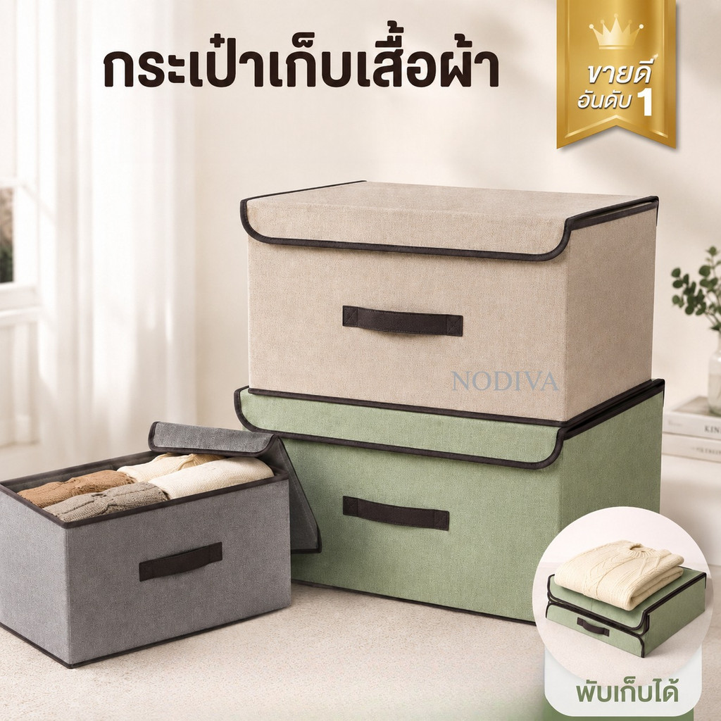 กล่องผ้าลินิน กล่องเก็บเสื้อผ้า กล่องเก็บของอเนกประสงค์ พับเก็บได้ ภายในมีโครงกระดาษแข็งทำให้อยู่ทรง น้ำหนักเบา กันฝุ่น