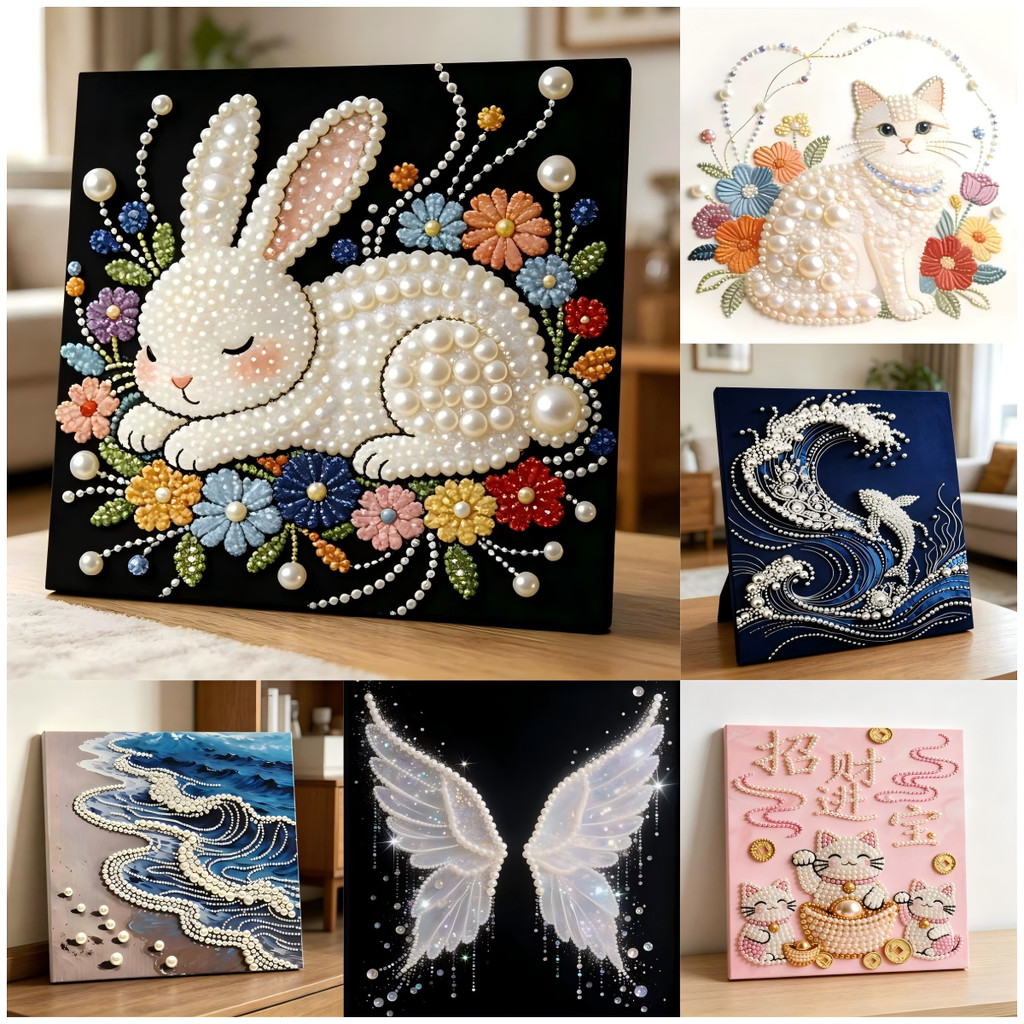 DIY ชุดภาพวาดศิลปะลูกปัดมุกพร้อมกรอบความเครียดบรรเทา DIY Craft Kit น่ารักการ์ตูนสไตล์ตกแต่งบ้าน Wall Art ของขวัญสําหรับเพื่อน