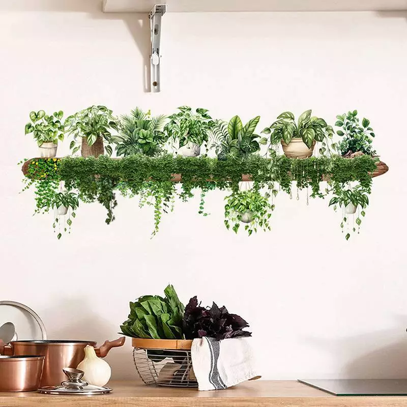 BDGF สีเขียว Dill ใบแขวนตะกร้า Wall Stiers ห้องนอนห้องนั่งเล่น Wall Beautification พืชสีเขียว Decor Courtyard Wall Decals TH