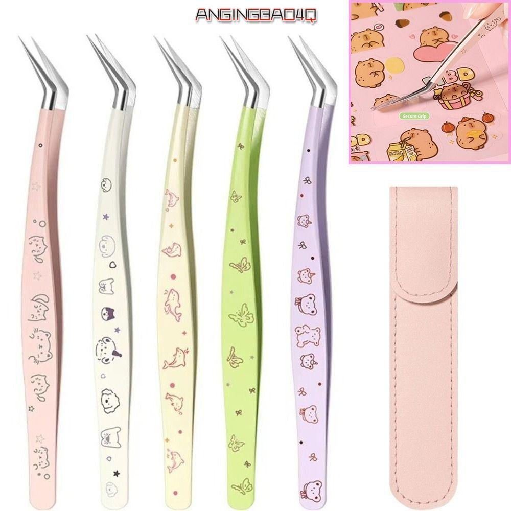 TIOMNV56KU Lashes Extension Tweezer, Anti-static พร้อมหนังแหนบขนตาปลอม, Professional ความแม่นยําสูงสแตนเลสการ์ตูน Eyelash Curler Extensions Grafting