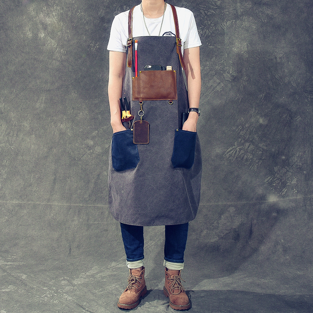 Twenty-Four Street อุปกรณ์หัตถกรรม Retro Distressed Washed Canvas พร้อม Cowhide Studio Barber Work A
