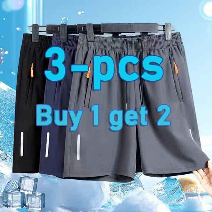 3-PCS Ice Silk Shorts Breathable Quick-Dry Casual Plus Size Outdoor Sports Beach Shorts for Men