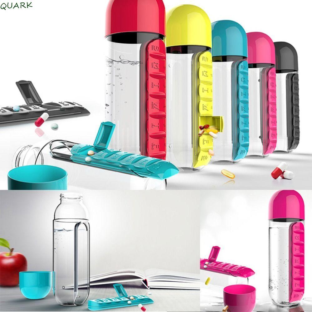 ขวดน้ําพกพา 2 in 1 พร้อมกล่องยา 7 ช่อง กันรั่ว สําหรับเดินทางกลางแจ้ง