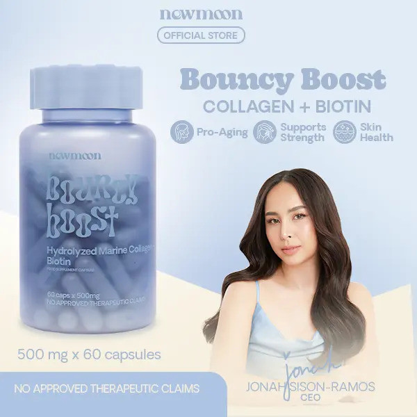 NEW MOON Bouncy Boost Collagen + Biotin 500mg 60 CAPSULE with Hydrolyzed Marine Collagen, Biotin, So