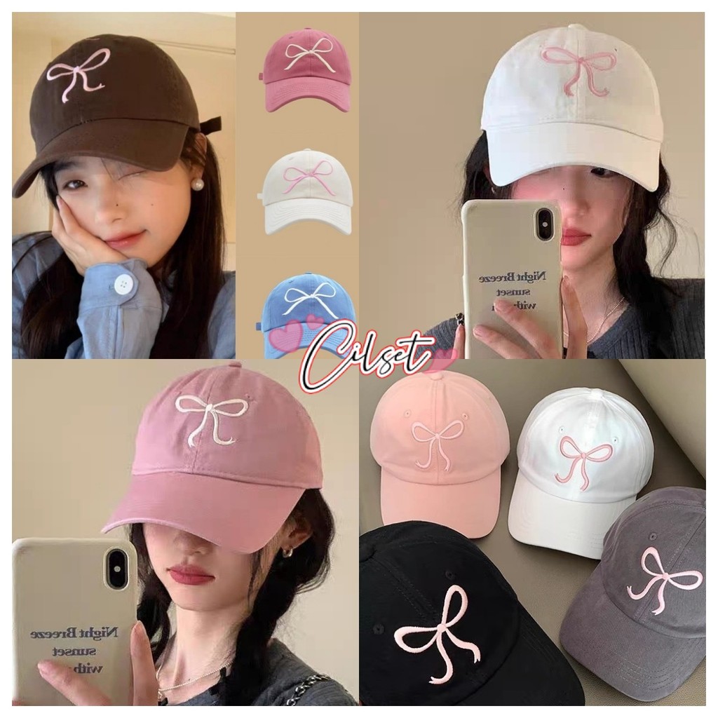Cilset🎀พร้อมส่ง🎀หมวกแก็ป  ปักโบว์มินิมอล น่ารัก  แฟชั่นเกาหลี (MK-1)