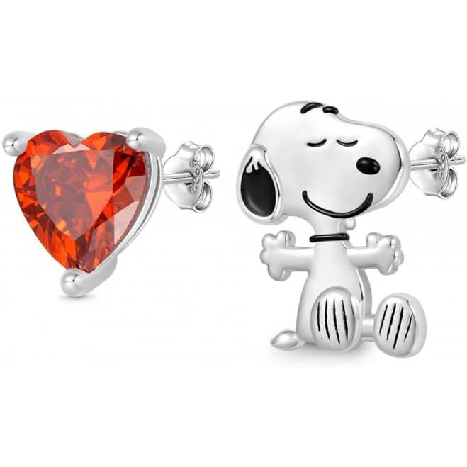 Gnoce Peanuts "Find Your True Love" สเนปปี้แหวนหัวใจทับทิมต่างหูSterling Silver S925 เพื่อมอบเป็นของ