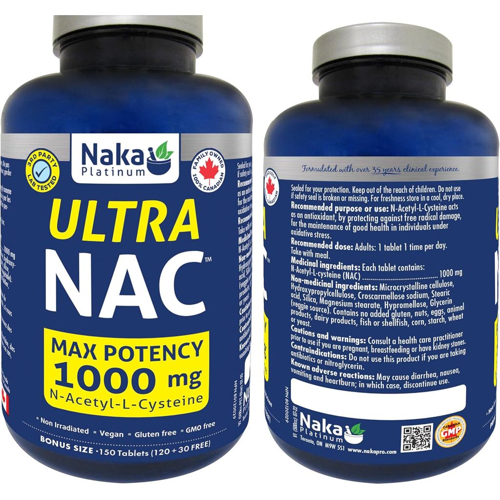 Naka Platinum Ultra NAC สูตรเข้มข้น 1000 mg (N-Acetyl-L-Cysteine) ผลิตในแคนาดา (150 เม็ด)