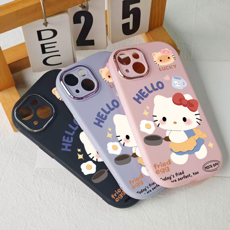 Hello Cute Cat Case Holding Egg Pan รูปทรง Arc น่ารัก สีพาสเทล เคส iPhone 11/12/13/14/15/16